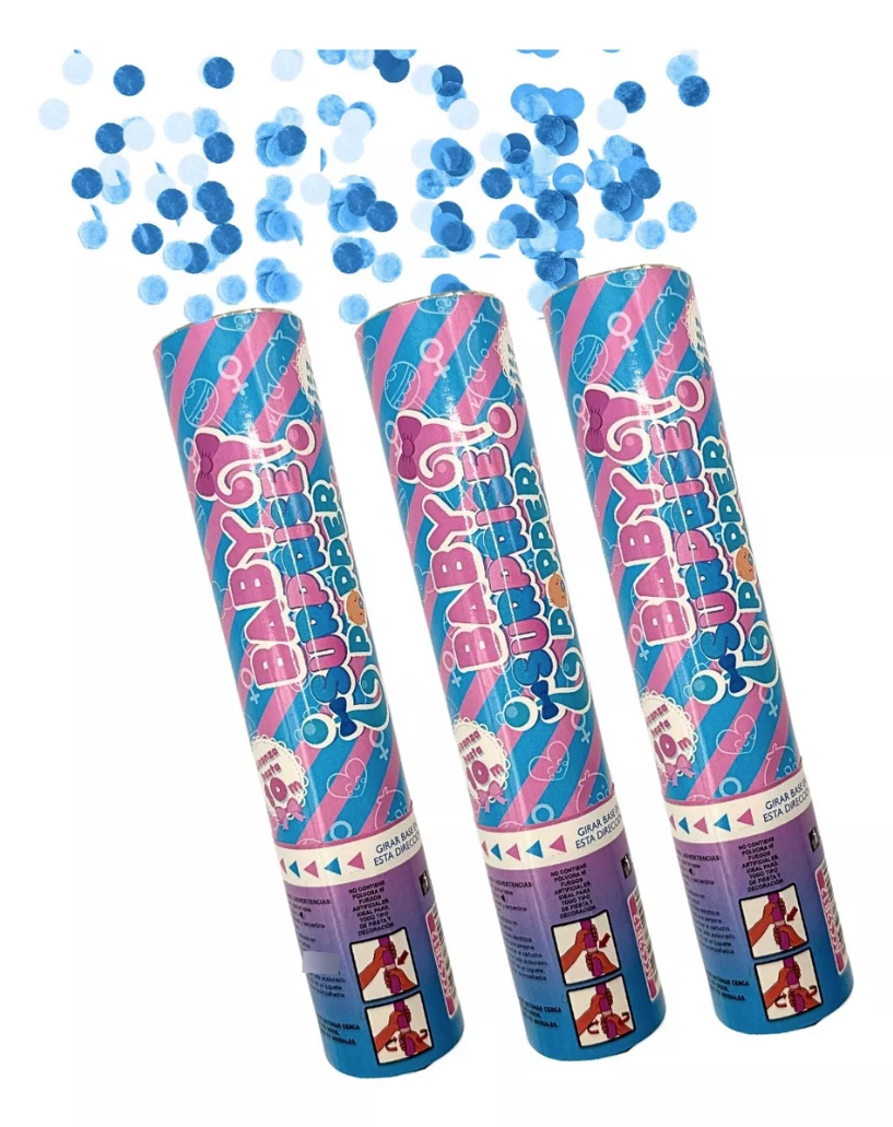 Revelador De Genero Bebe Niño Confetti Color Azul Pack De 3 Popper