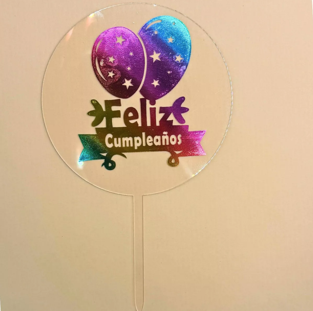 Letrero Para Pastel De Feliz Cumpleaños Transparente De Colores