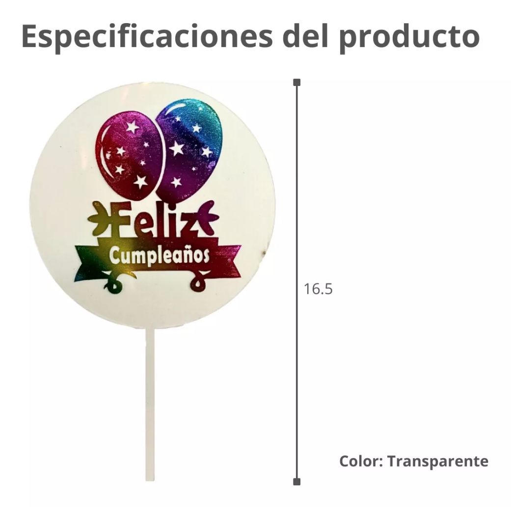 Letrero Para Pastel De Feliz Cumpleaños Transparente De Colores