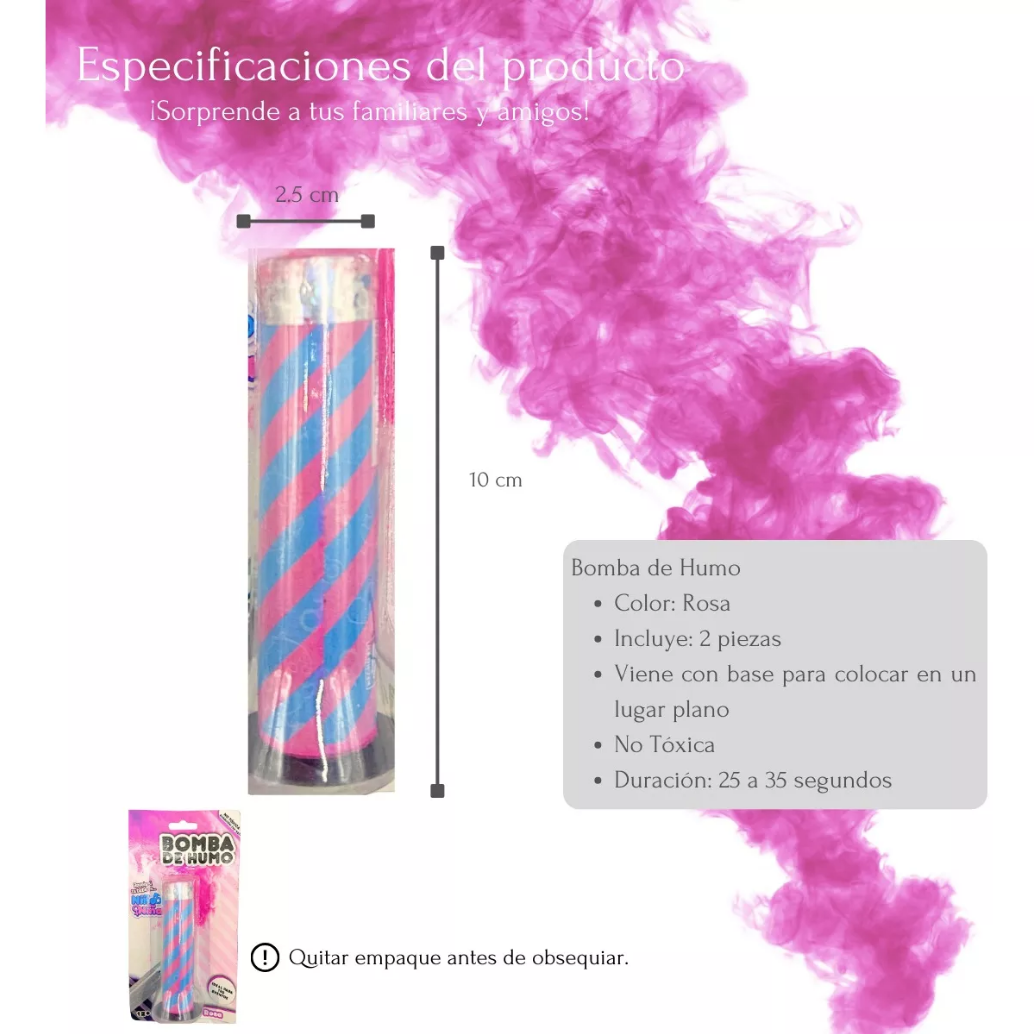 Bomba De Humo Rosa Para Revelacion De Bebe Niña Con Base Suelo