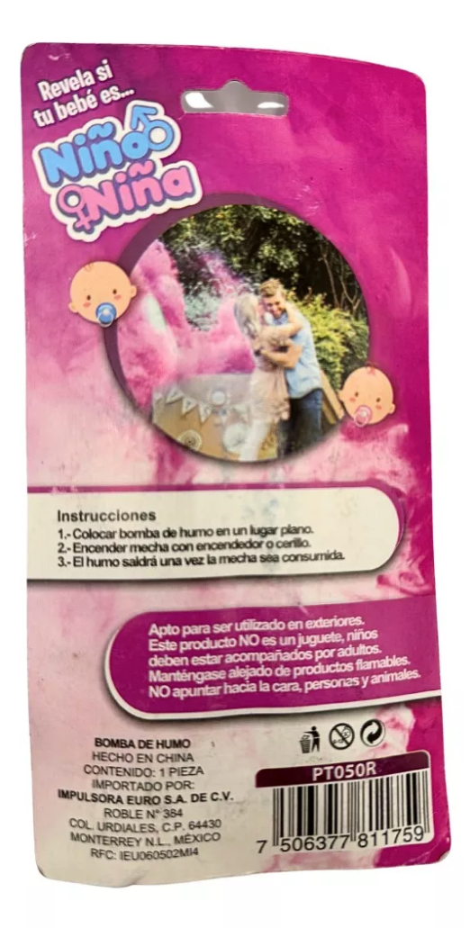 Bomba De Humo Rosa Para Revelacion De Bebe Niña Con Base Suelo