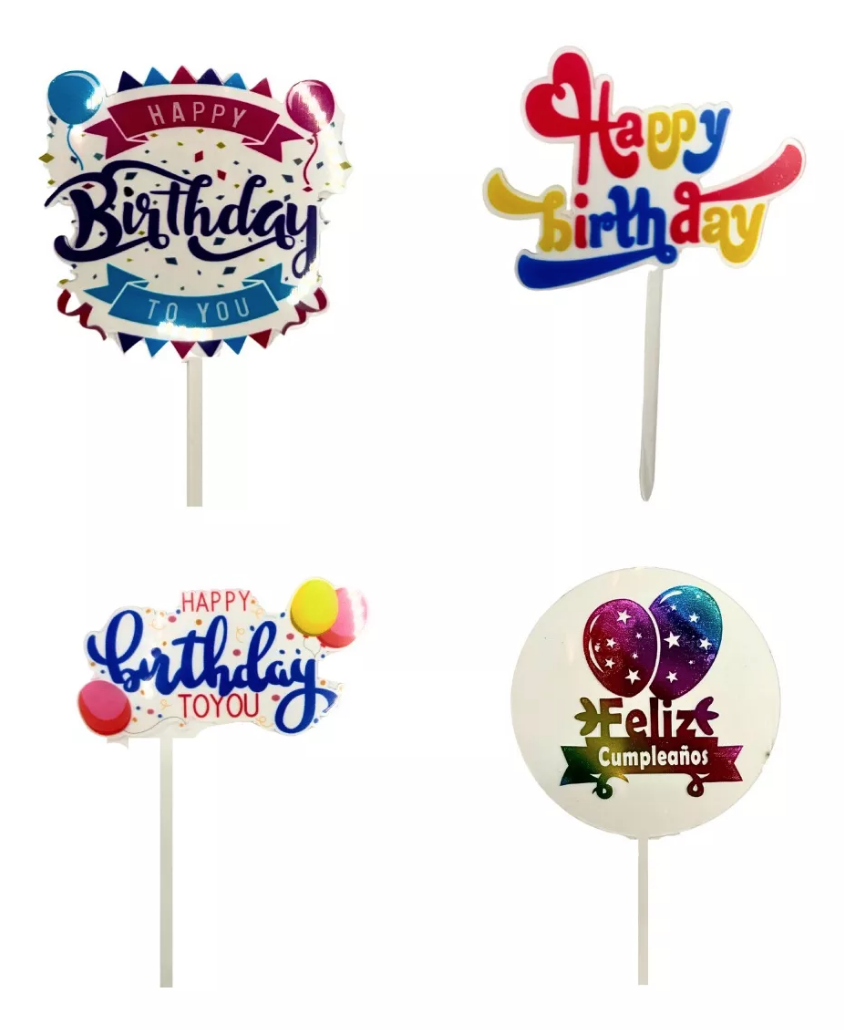 Pack 4 Letreros Pastel Para Cumpleaños 