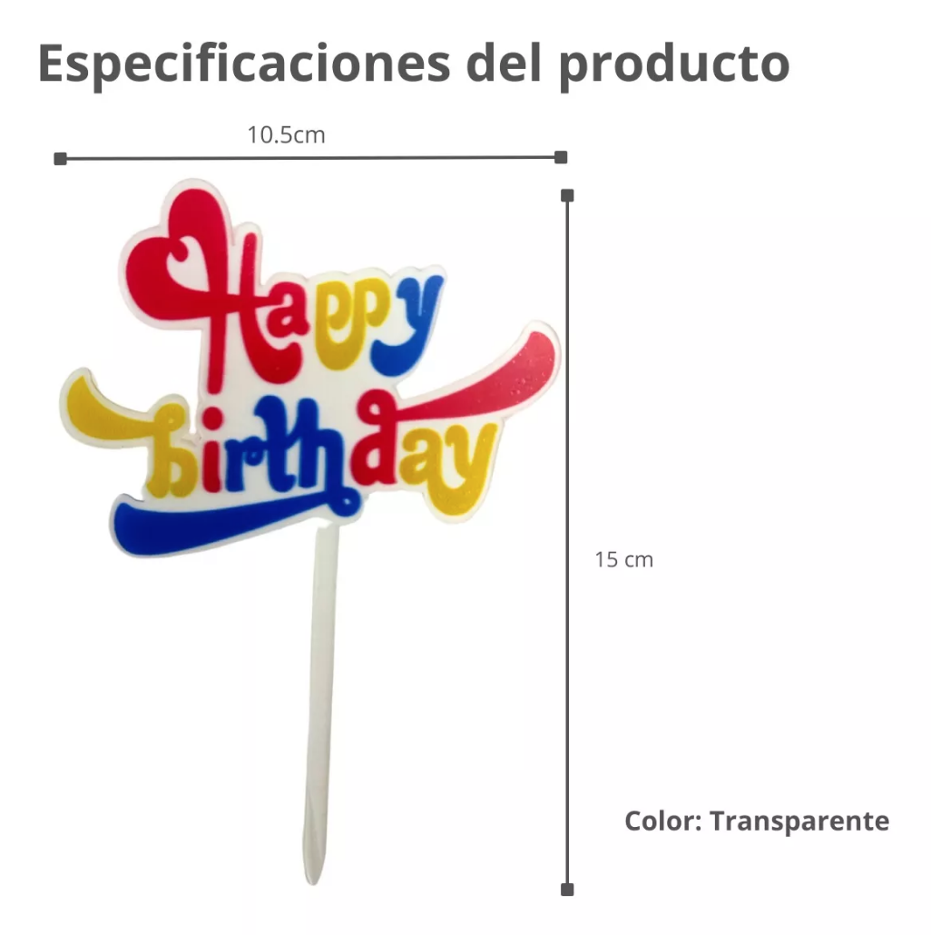 Pack 4 Letreros De Pastel Happy Birthday Color Azul Rojo y Amarillo
