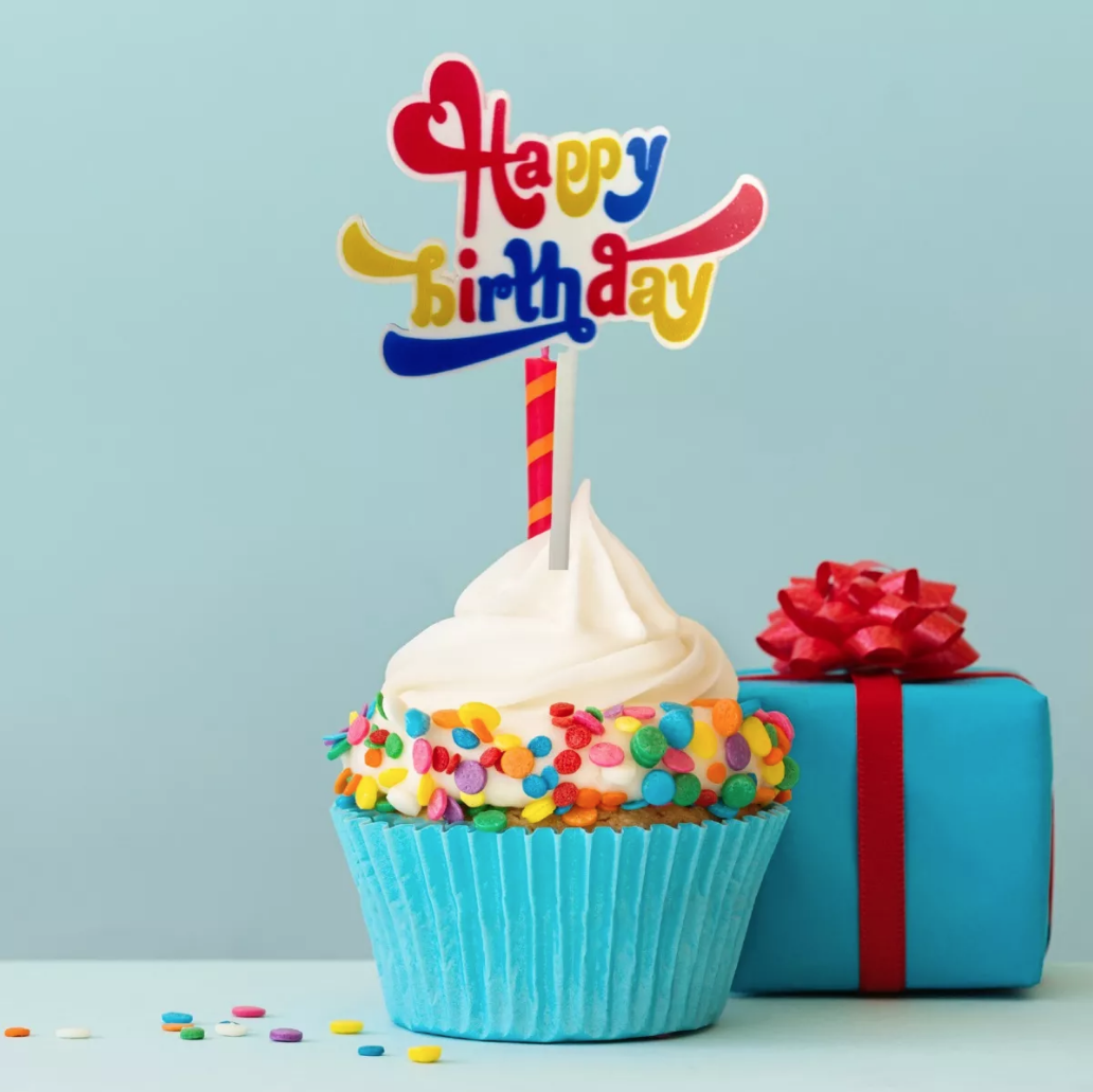 Pack 4 Letreros De Pastel Happy Birthday Color Azul Rojo y Amarillo