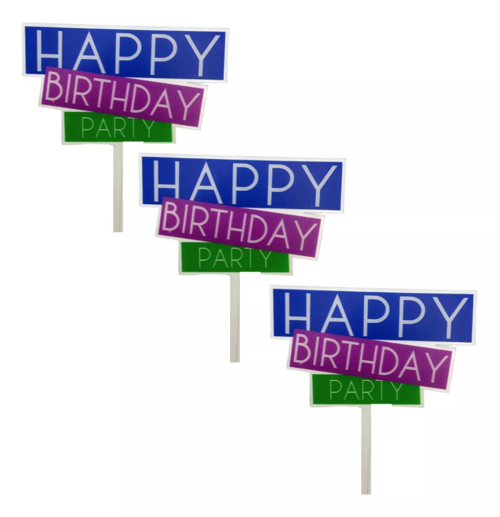 Pack 3 Letreros Para Pastel De Happy Birthday Cake topper