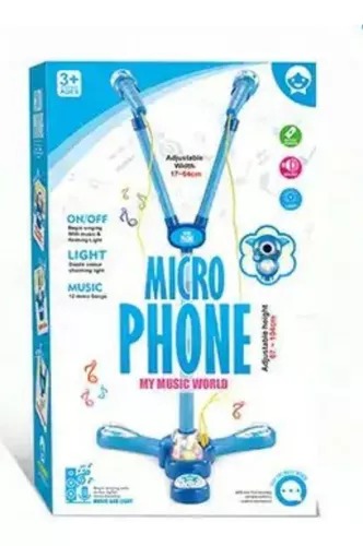 Micrófono Karaoke Azul Infantil Dob Pie Mp3 Con Luces Singer Star.