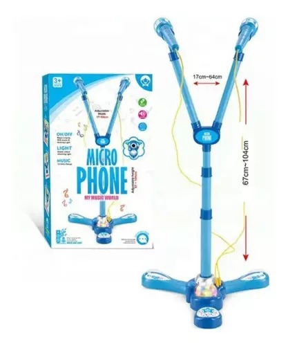 Micrófono Karaoke Azul Infantil Dob Pie Mp3 Con Luces Singer Star.
