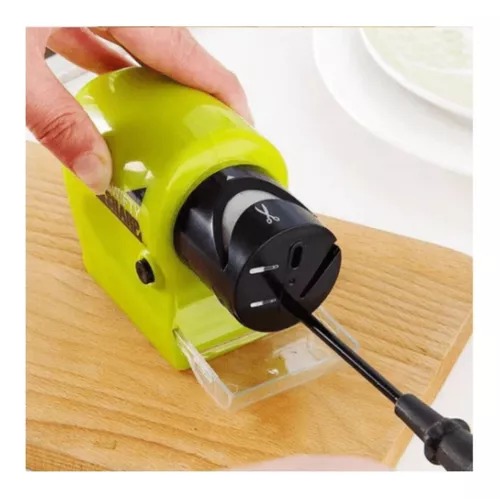 Afilador De Cuchillos O Tijeras Automático Y Eléctrico Verde.