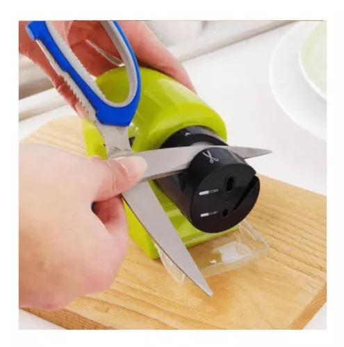 Afilador De Cuchillos O Tijeras Automático Y Eléctrico Verde.