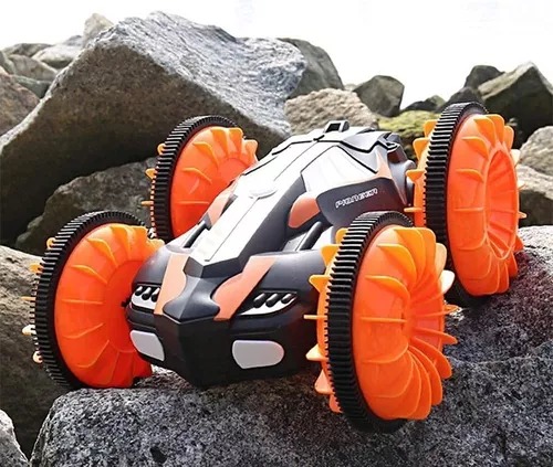 Carro Anfibio Naranja Todo Terreno Doble Lado Giro 360° Radio Contro