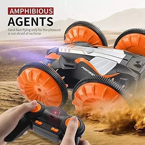 Carro Anfibio Naranja Todo Terreno Doble Lado Giro 360° Radio Contro