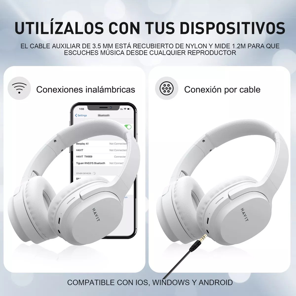 Audífonos Gamer Inalámbricos Diadema Con Mic Cable Aux Blanco 