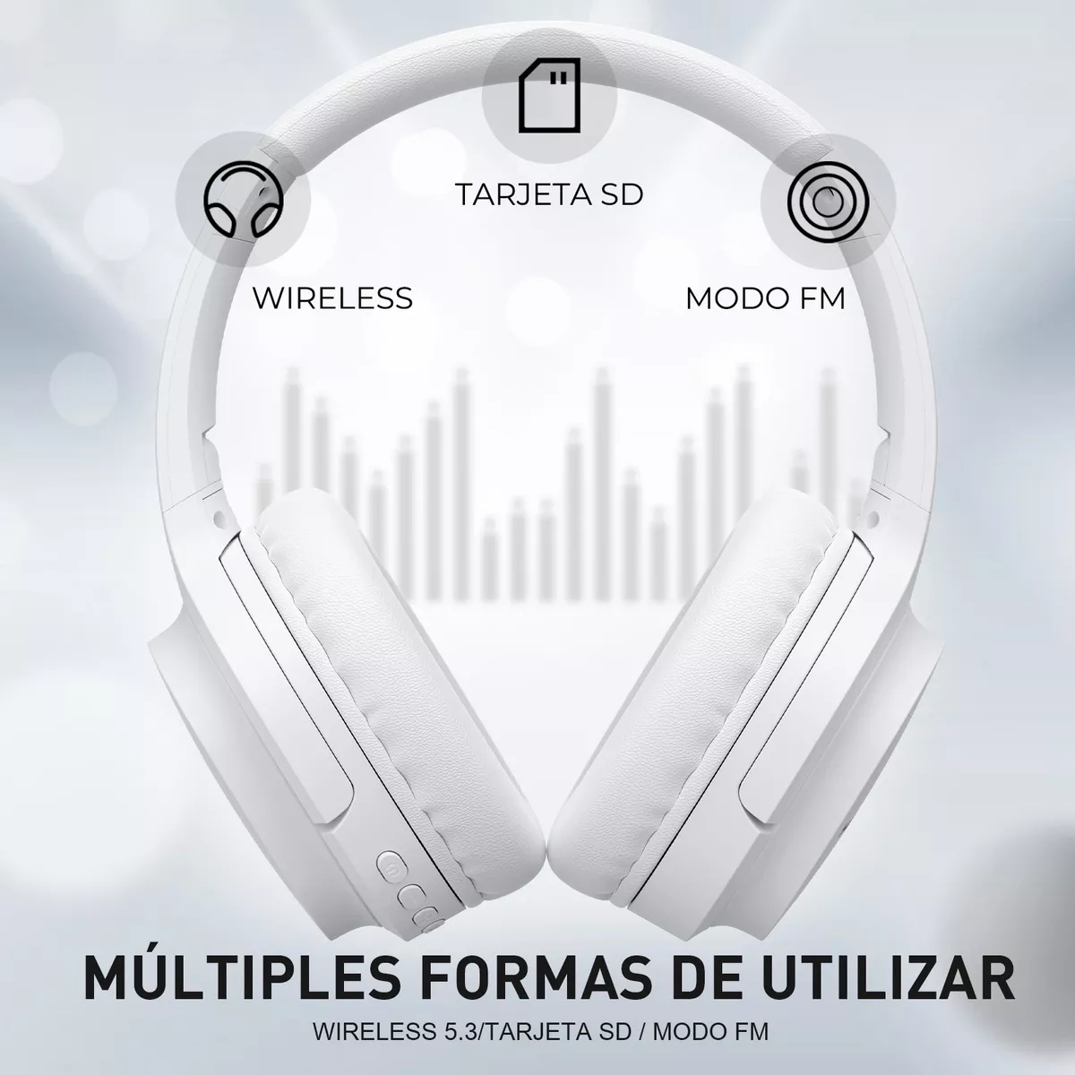 Audífonos Gamer Inalámbricos Diadema Con Mic Cable Aux Blanco 