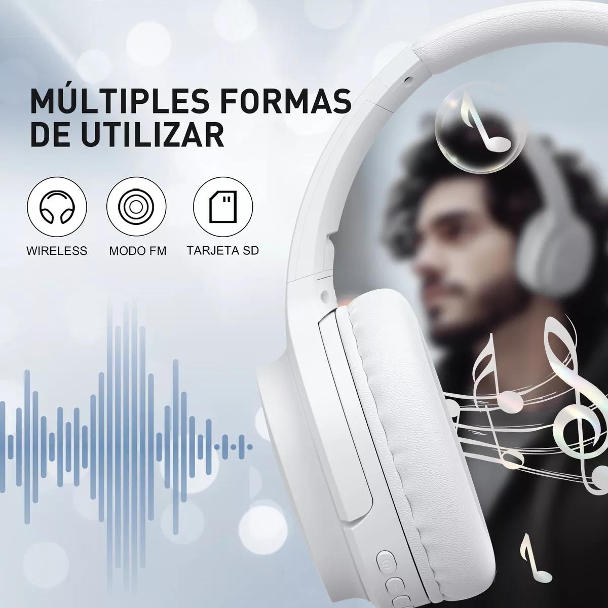 Audífonos Gamer Inalámbricos Diadema Con Mic Cable Aux Blanco 
