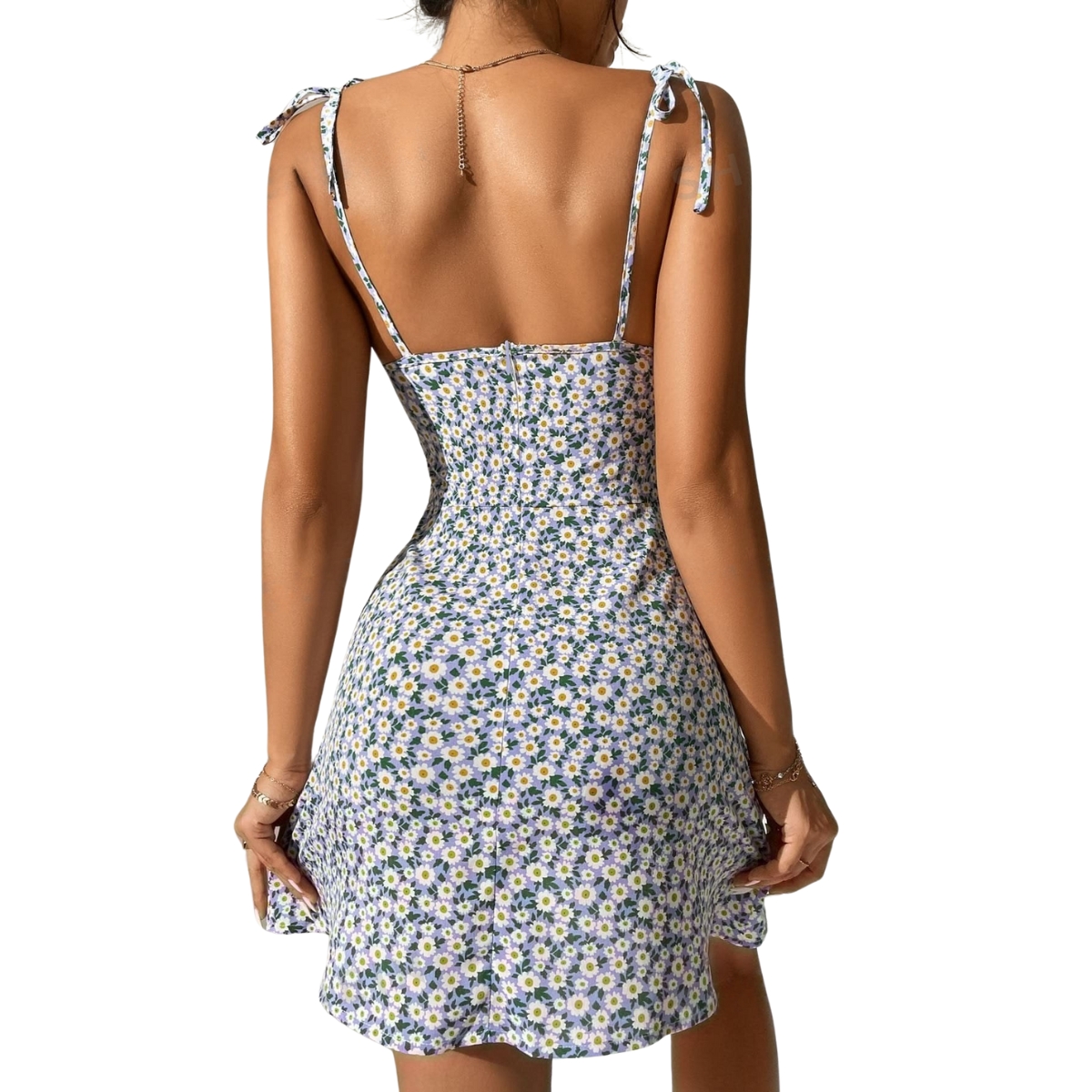 Vestido casual con estampado floral de tirantes y abertura en la pierna para mujer