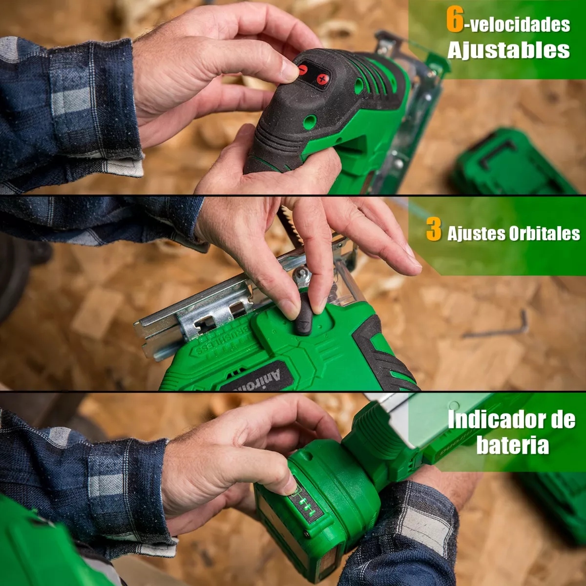 Sierra Caladora Inalámbrico Sin Carbones 2 Baterías Verde/Negro