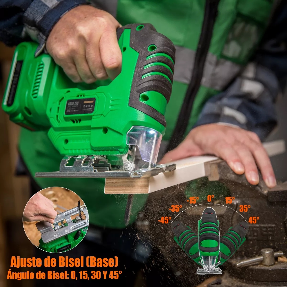 Sierra Caladora Inalámbrico Sin Carbones 2 Baterías Verde/Negro