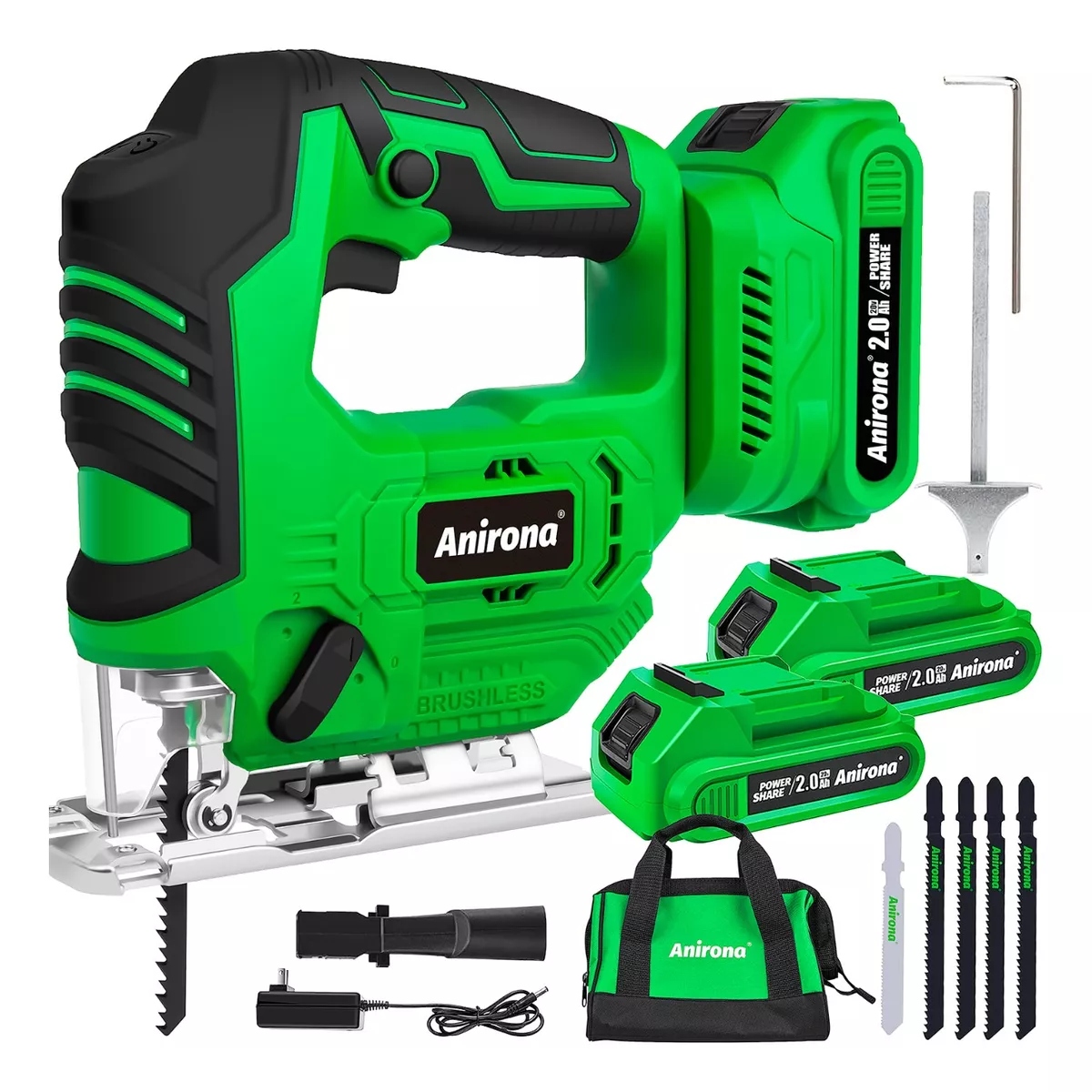 Sierra Caladora Inalámbrico Sin Carbones 2 Baterías Verde/Negro