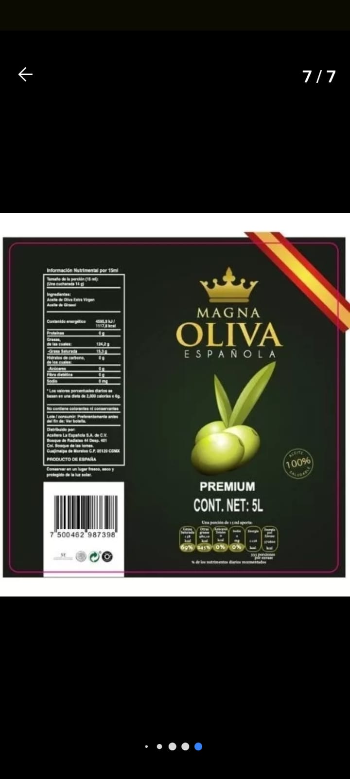 Magna Aceite De Oliva Extra Virgen y Girasol Garrafa 5 Lts