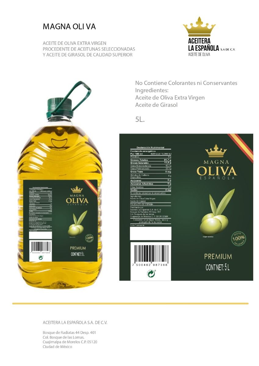 Magna Aceite De Oliva Extra Virgen y Girasol Garrafa 5 Lts