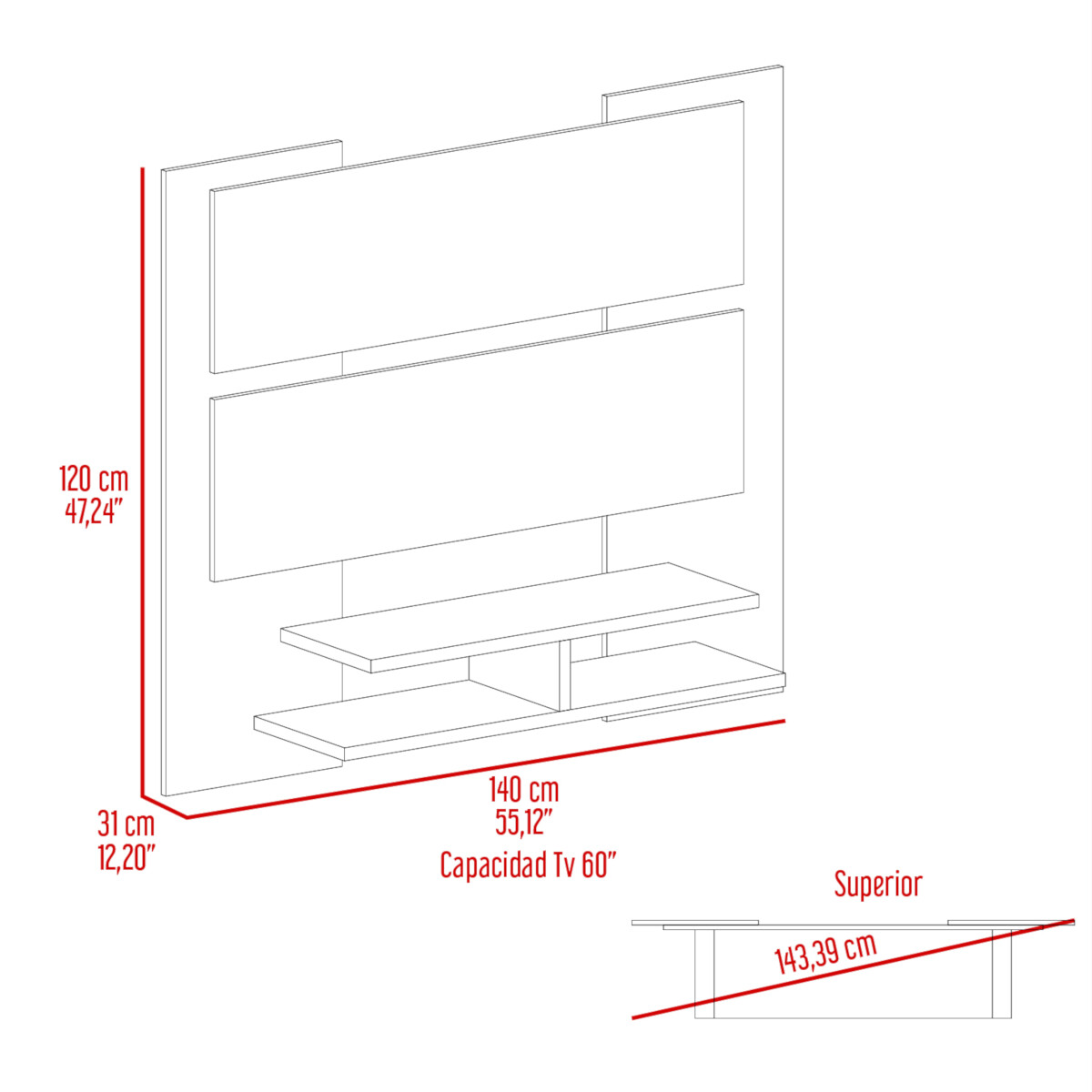 PANEL ARMABLE PARA PANTALLA DE TV 55"MODELO ELTON COLOR CHOCOLATE