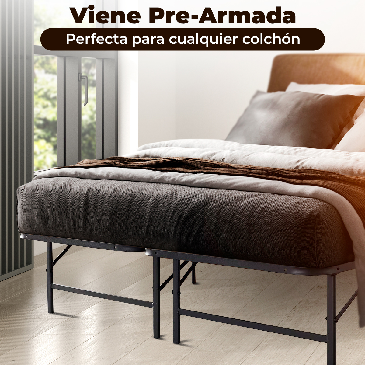 Base Cama Queen Plegable Portátil Metálica De Colchón.