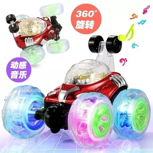 Rotating Carro Loco Musical Rojo 3d Gira 360° Stunt Radio Control.