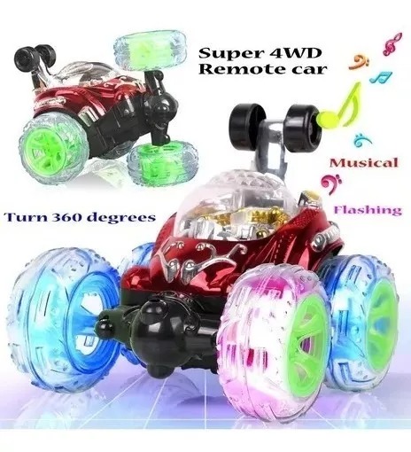 Rotating Carro Loco Musical Rojo 3d Gira 360° Stunt Radio Control.