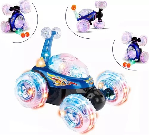 Rotating Carro Loco Musical Azul 3d Gira 360° Stunt Radio Control.