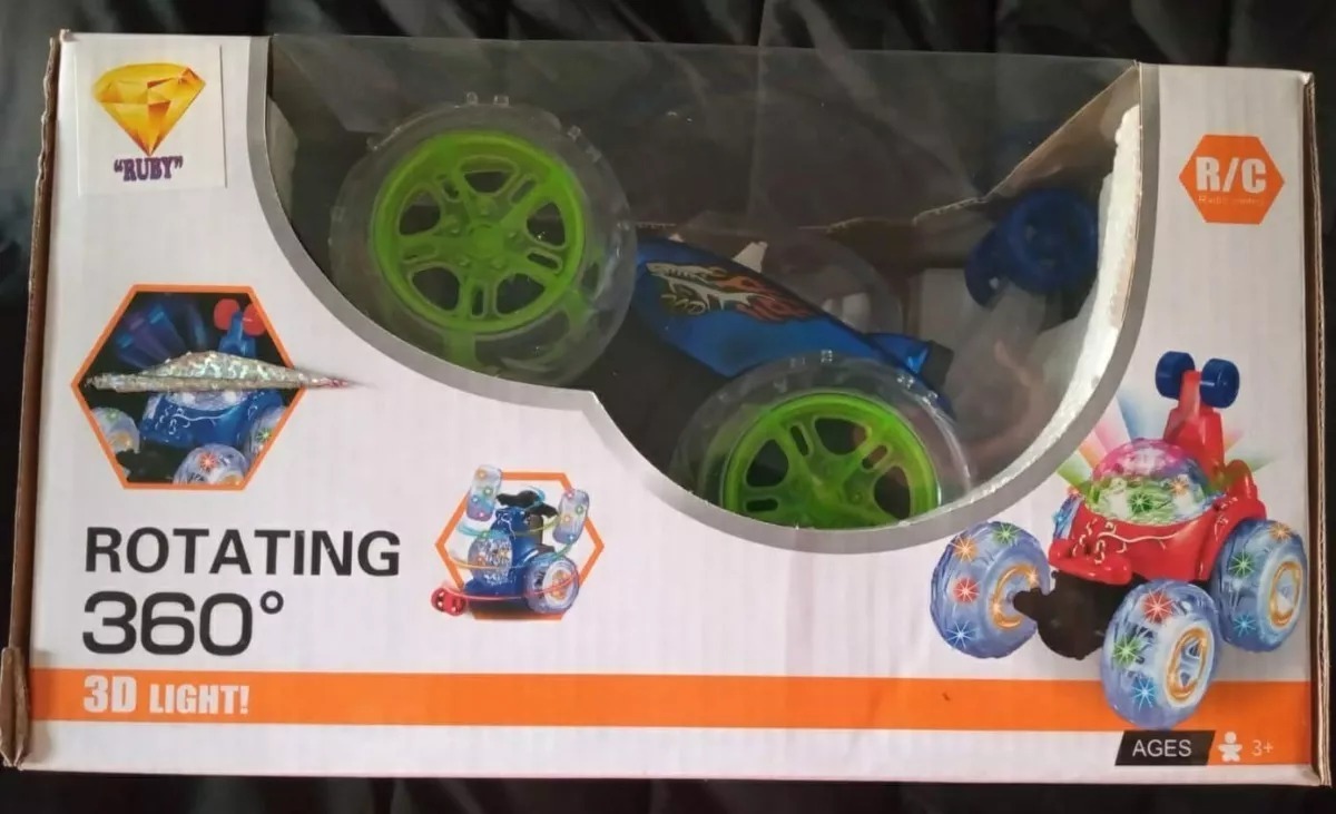 Rotating Carro Loco Musical Azul 3d Gira 360° Stunt Radio Control.