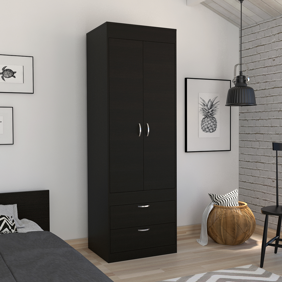 CLOSET ARMABLE PARA RECAMARA CON DOS CAJONES Y TUBO PARA COLGAR MODELO LISBOA COLOR CAFE