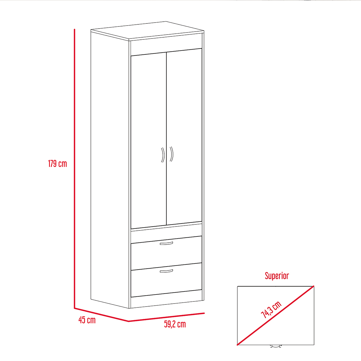 CLOSET ARMABLE PARA RECAMARA CON DOS CAJONES Y TUBO PARA COLGAR MODELO LISBOA COLOR CAFE