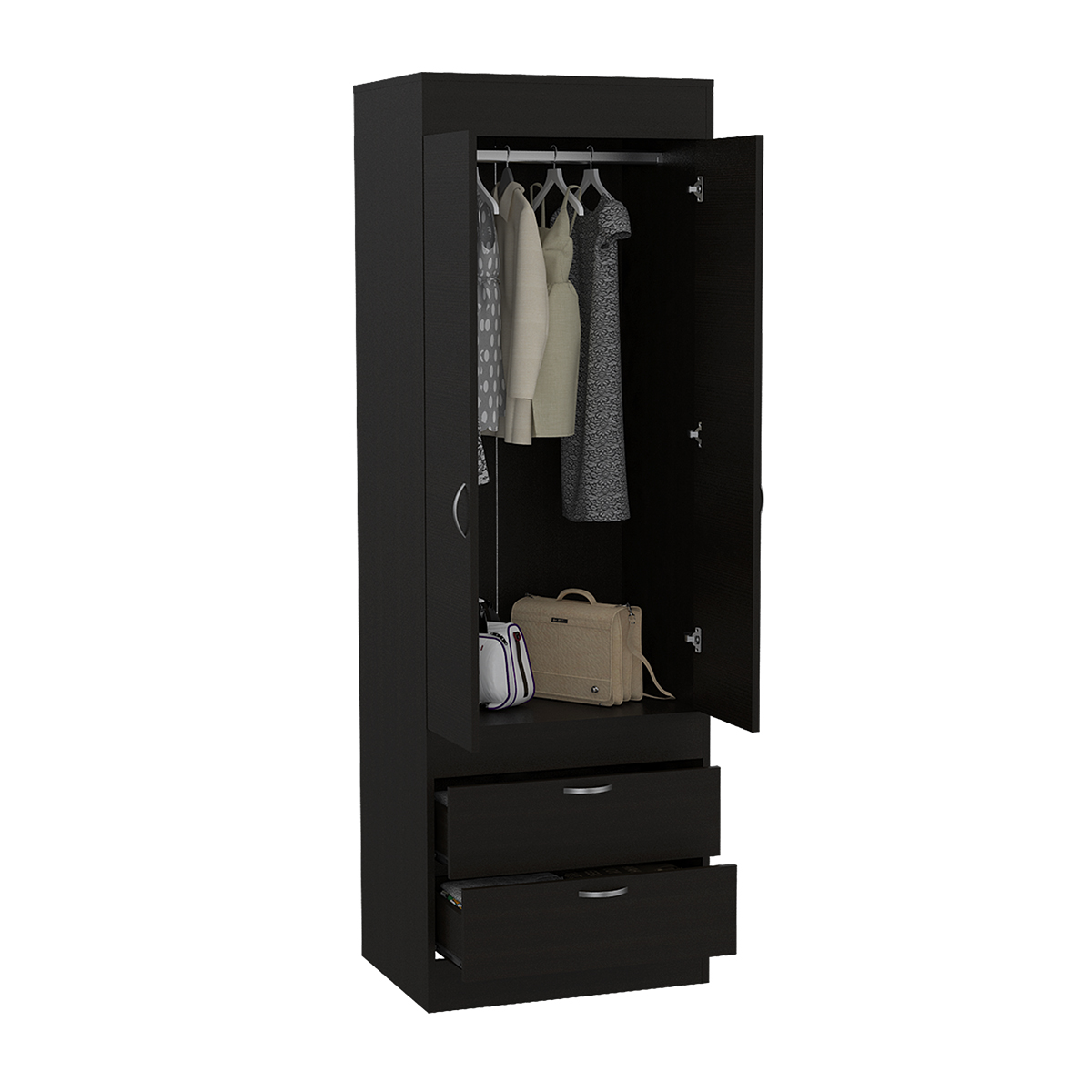 CLOSET ARMABLE PARA RECAMARA CON DOS CAJONES Y TUBO PARA COLGAR MODELO LISBOA COLOR CAFE