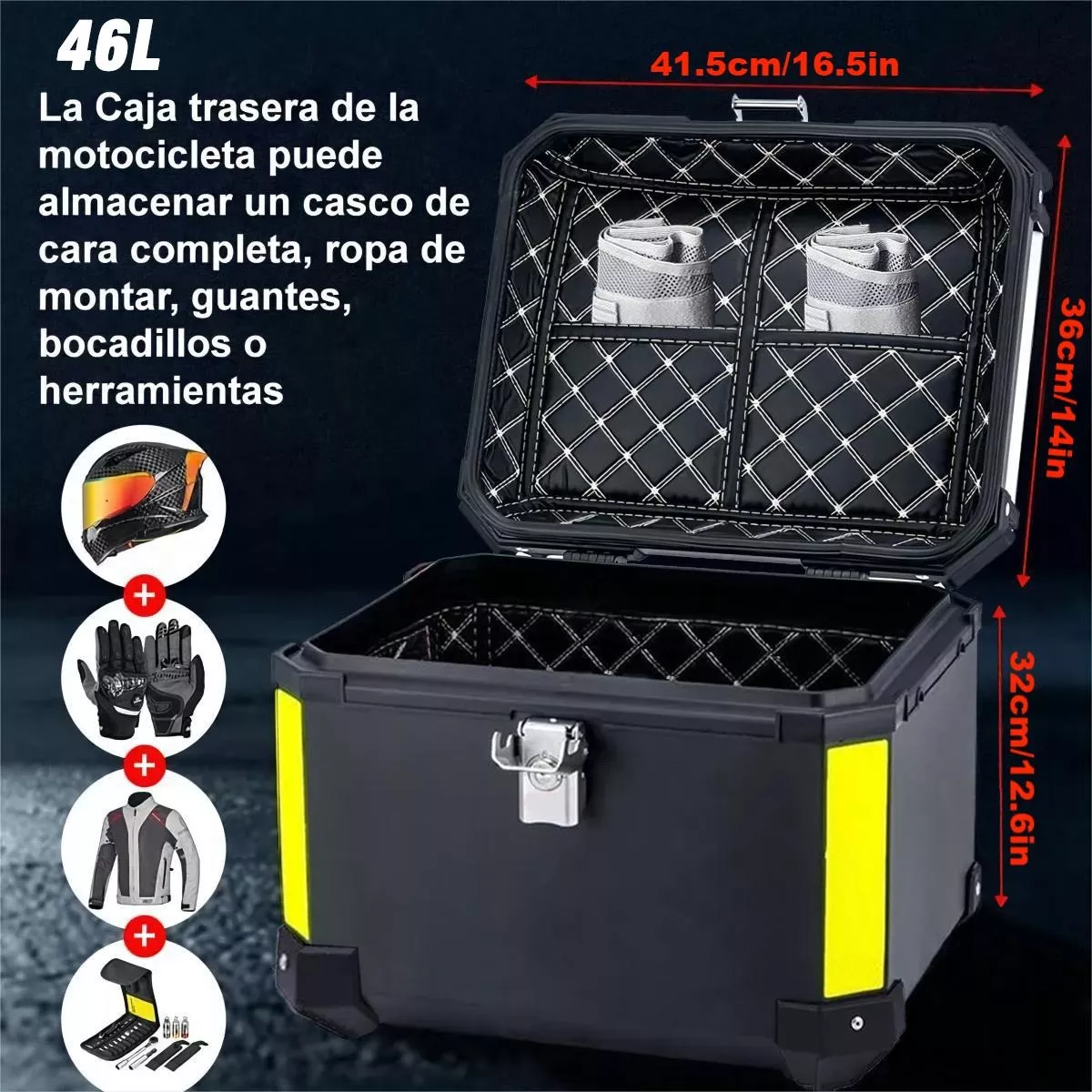 Maletero Para Moto 46l Caja Para Motocicleta Impermeable Negro