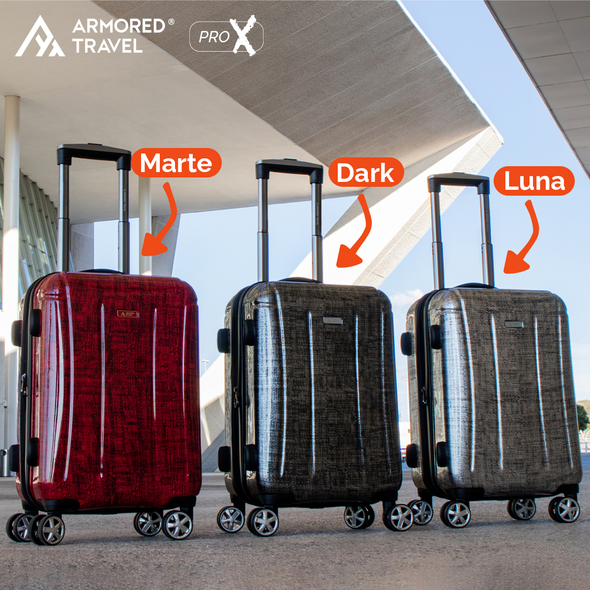 Maleta de mano carry-on cabina policarbonato Pro-x Dark 20 pulgadas capacidad 10 kg rígida con cierre expandible candado de seguridad tsa-lock Armored Travel