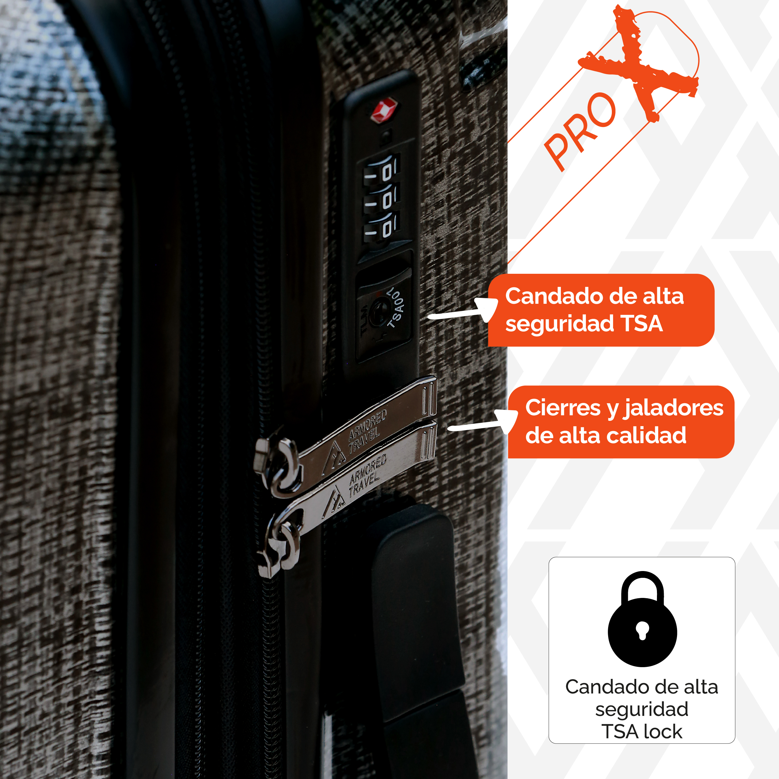 Maleta de mano carry-on cabina policarbonato Pro-x Dark 20 pulgadas capacidad 10 kg rígida con cierre expandible candado de seguridad tsa-lock Armored Travel