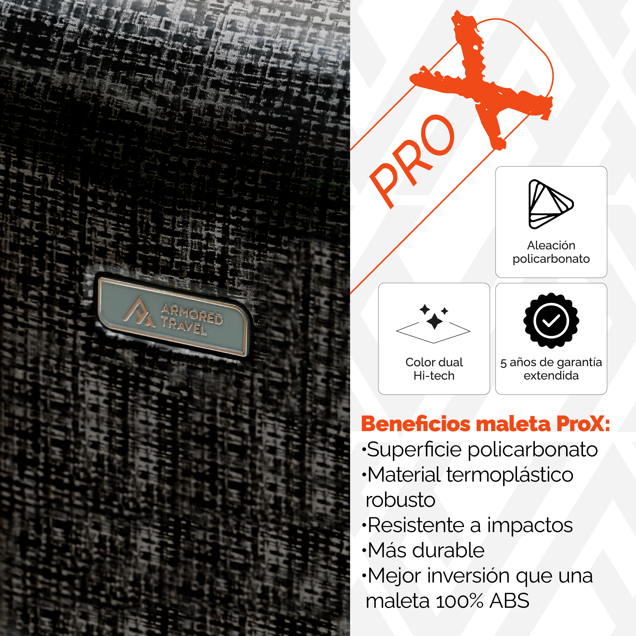 Maleta de mano carry-on cabina policarbonato Pro-x Dark 20 pulgadas capacidad 10 kg rígida con cierre expandible candado de seguridad tsa-lock Armored Travel