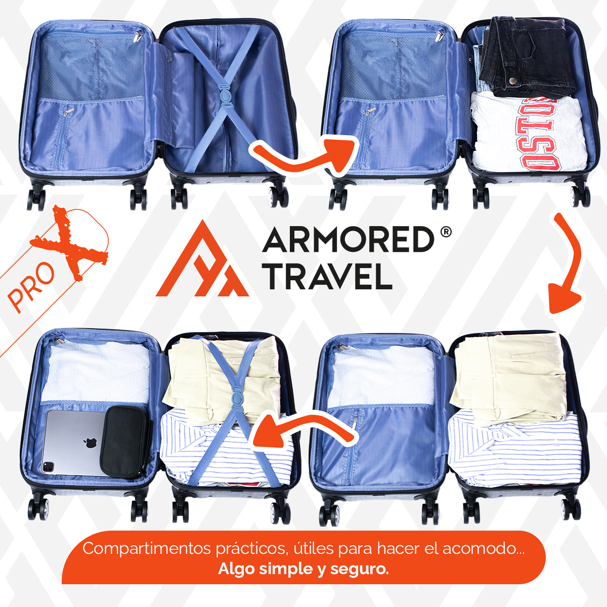 Maleta de mano carry-on cabina policarbonato Pro-x Dark 20 pulgadas capacidad 10 kg rígida con cierre expandible candado de seguridad tsa-lock Armored Travel