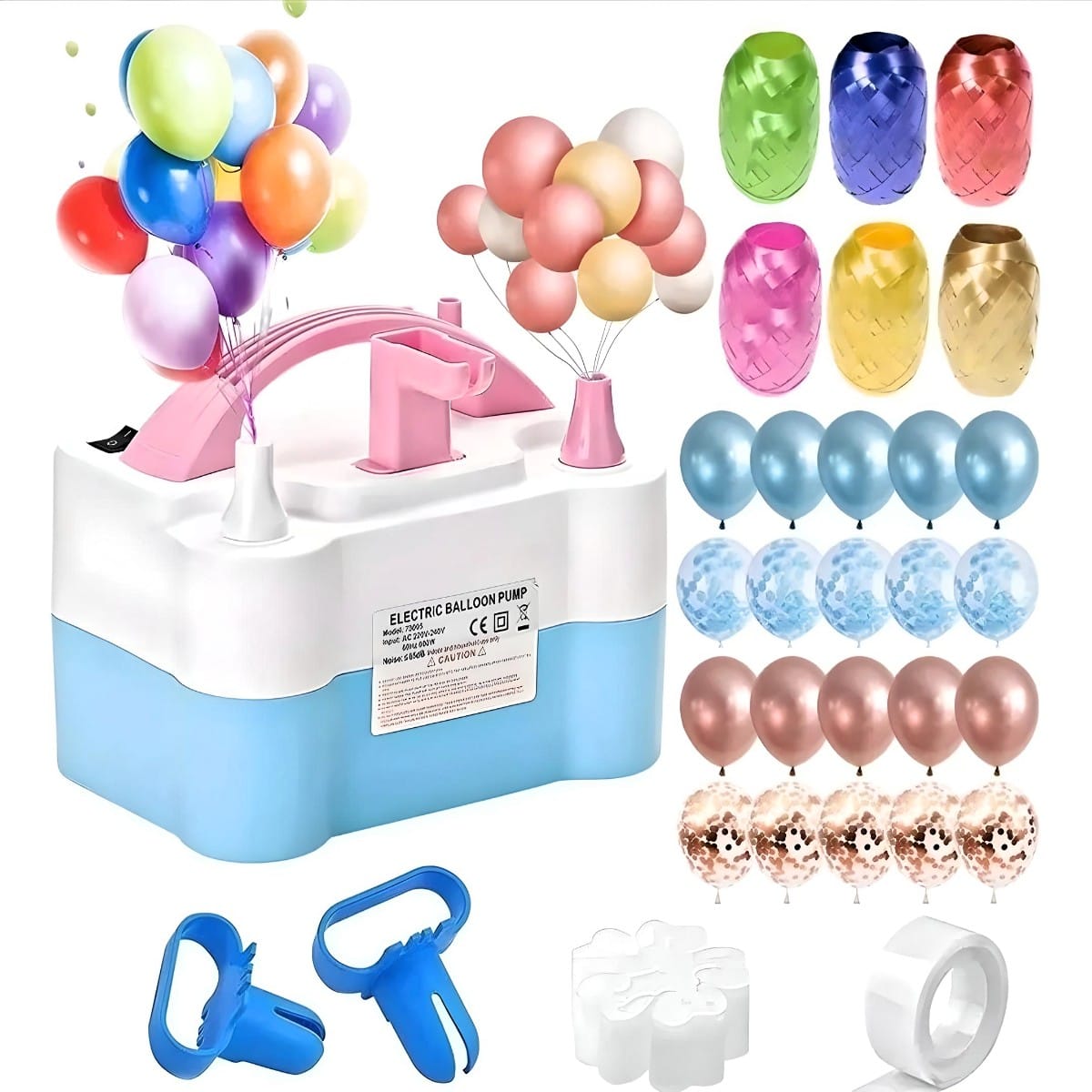 Bomba Electrica Inflador De Globos Doble, compresora de aire para globos 