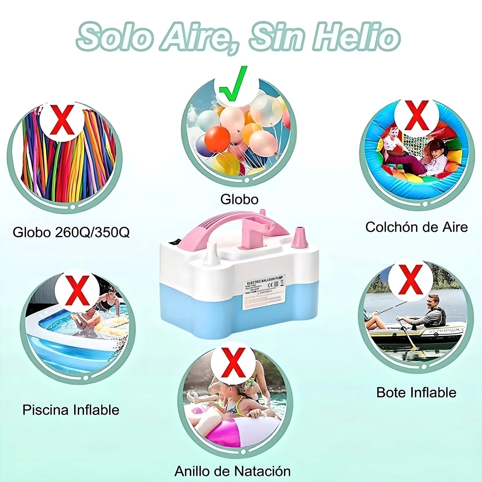 Bomba Electrica Inflador De Globos Doble, compresora de aire para globos 