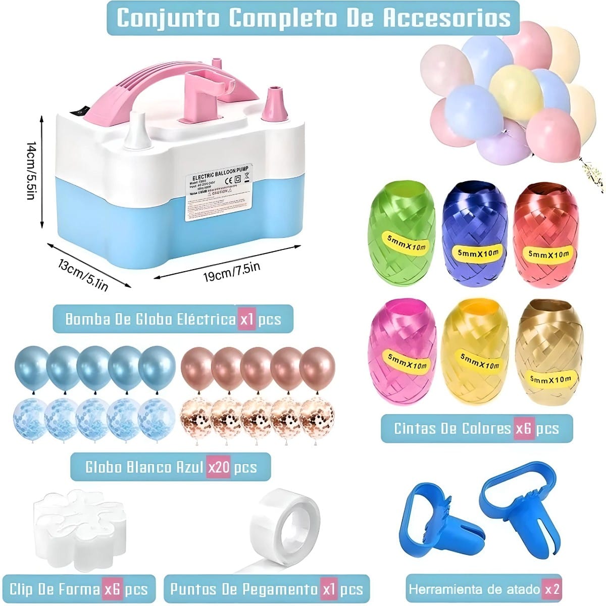 Bomba Electrica Inflador De Globos Doble, compresora de aire para globos 