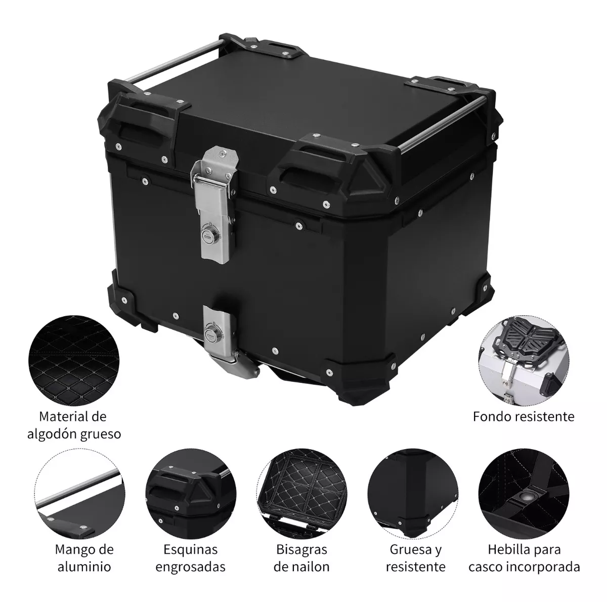 Caja Moto Top Case Aluminio Baul Trasero 45 L Negro