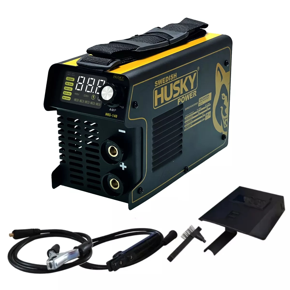 Soldadora inverter Swedish Husky Power HKS-140 negra y amarilla 60Hz 110V/220V