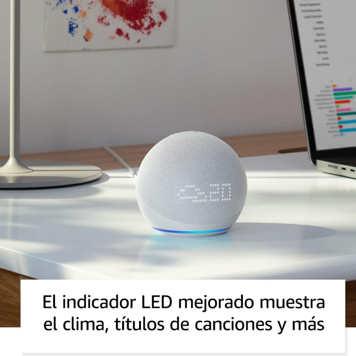 Bocina Alexa Echo Dot 5th Gen con Reloj y asistente virtual Alexa Azul.