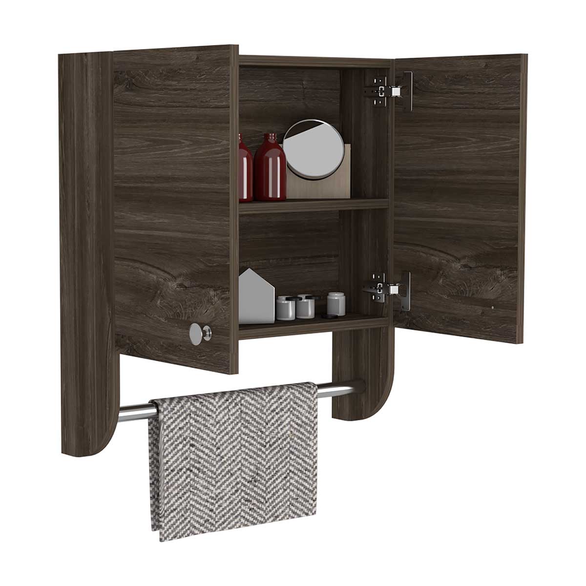 GABINETE DE BAÑO ORGANIZADOR ARMABLE CON DOS ESTANTES Y TOALLERO MODELO RIVERA