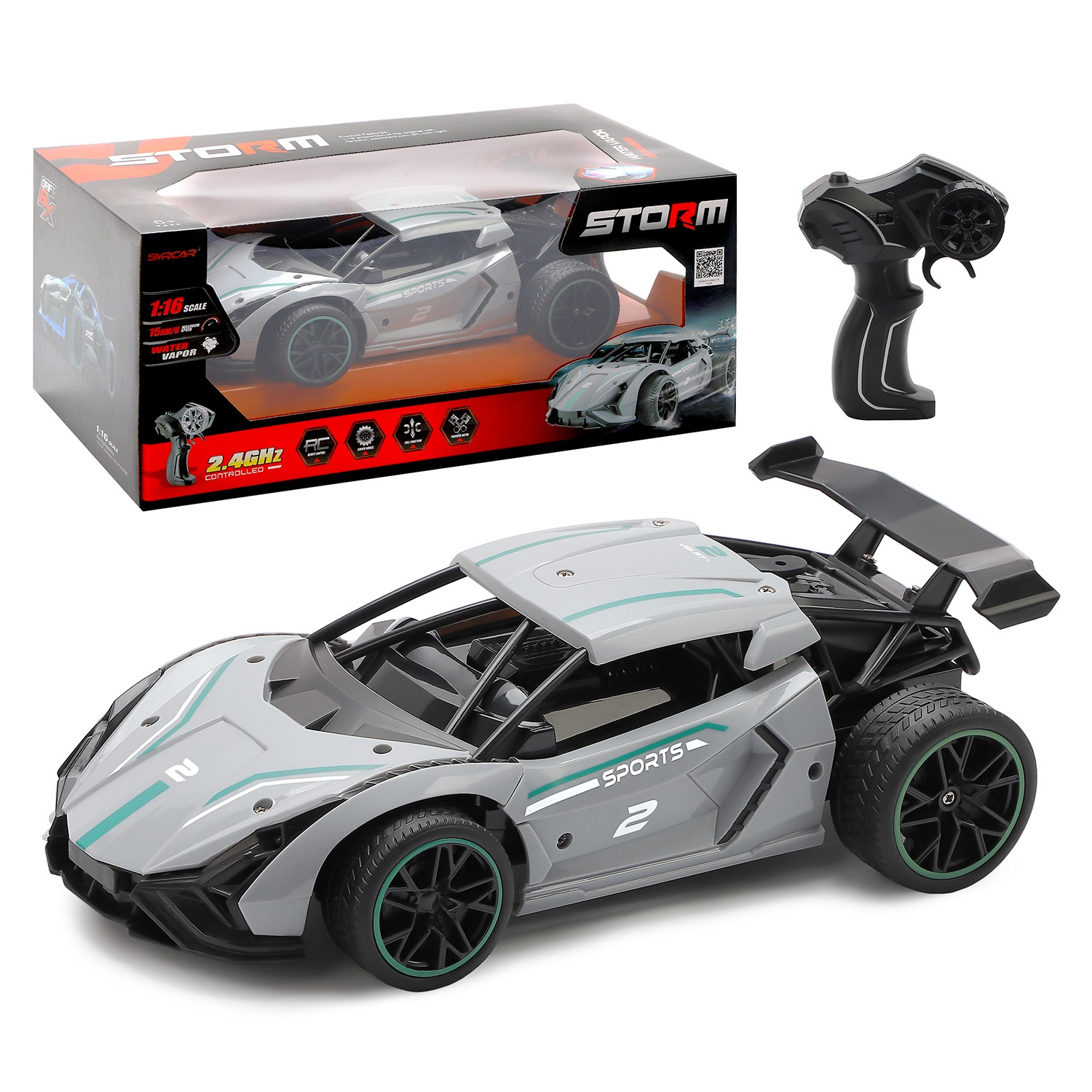 Carro Radio Control Gris Storm De Alta Velocidad Spray Vapor Race.