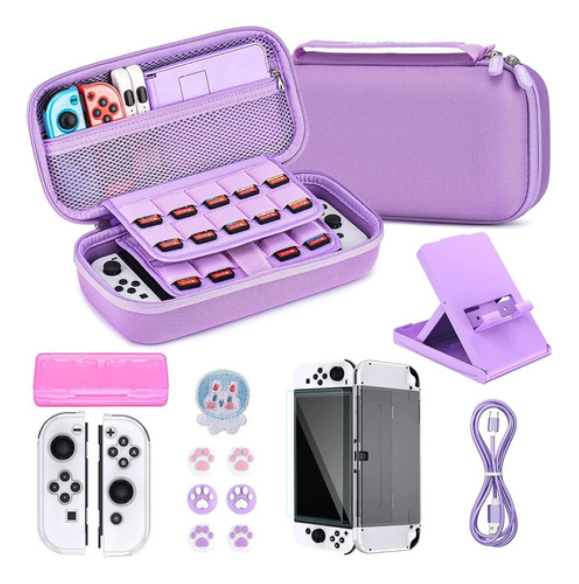 Kit De 15 Accesorios Para Nintendo Switch Con Funda Morado