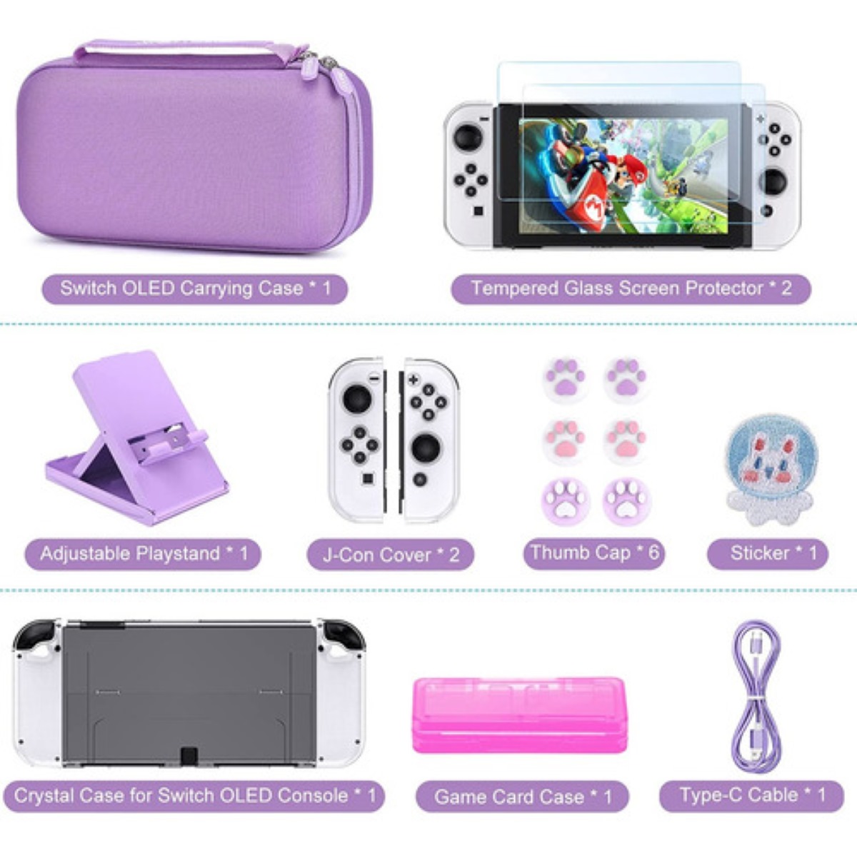 Kit De 15 Accesorios Para Nintendo Switch Con Funda Morado