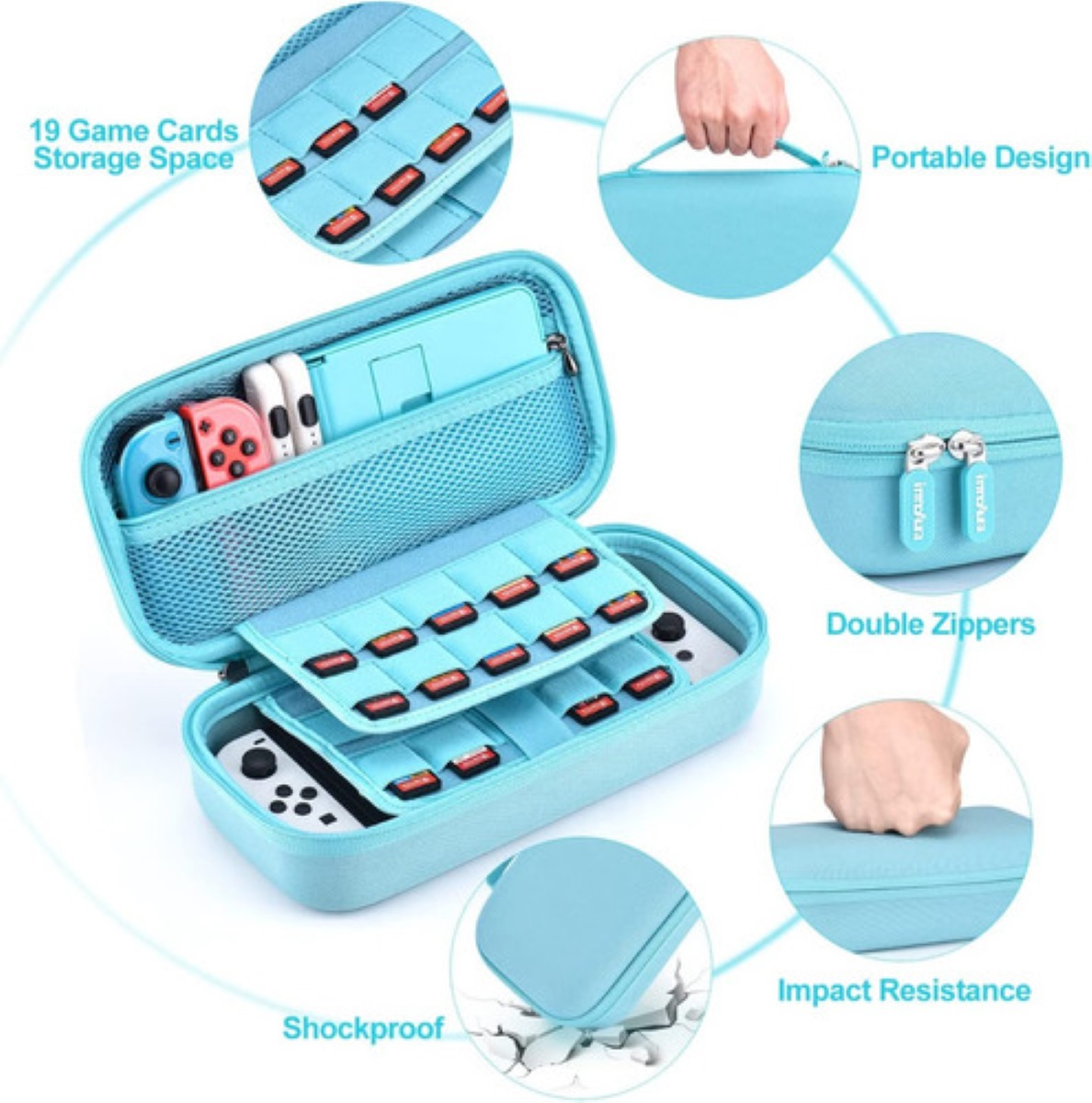 Kit De 15 Accesorios Con Estuche Para Nintendo Switch Funda Azul