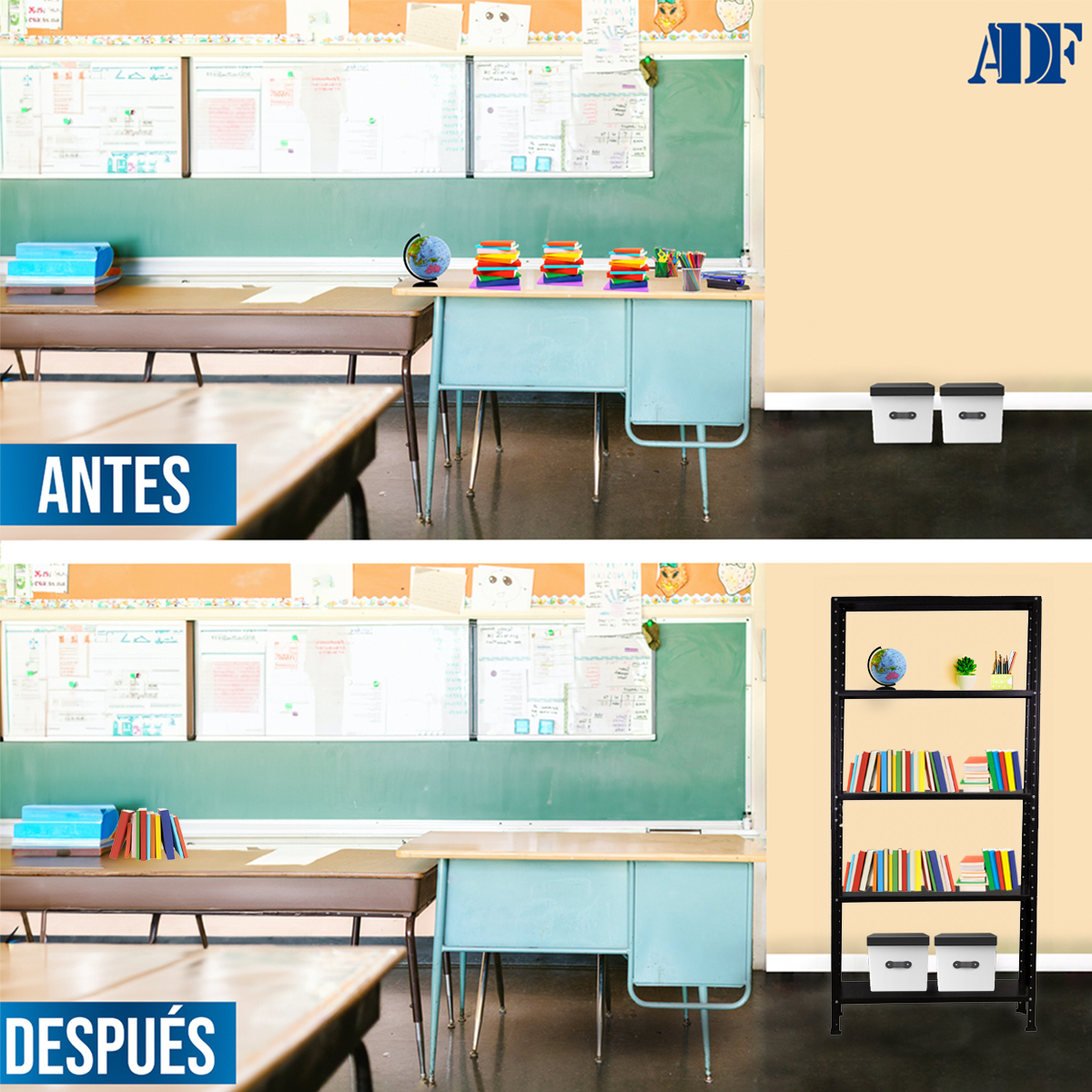 ADF Estante Anaquel Metálico con 5 Repisas Ajustable 190x84x30cm Organizador Color Negro Carga 250kg